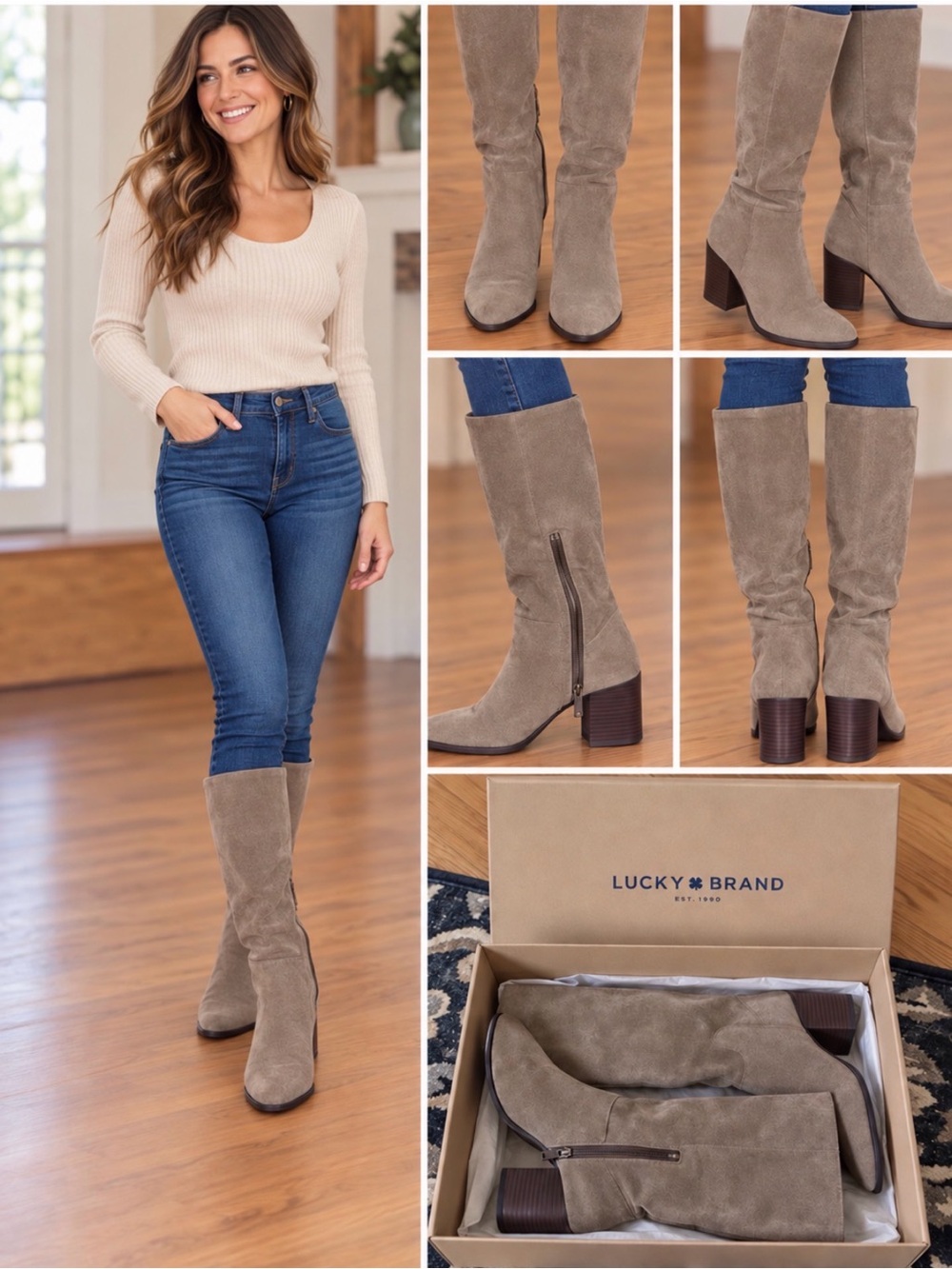 Lucky Brand Taupe Suede Calf Heeled Boots very lightly worn